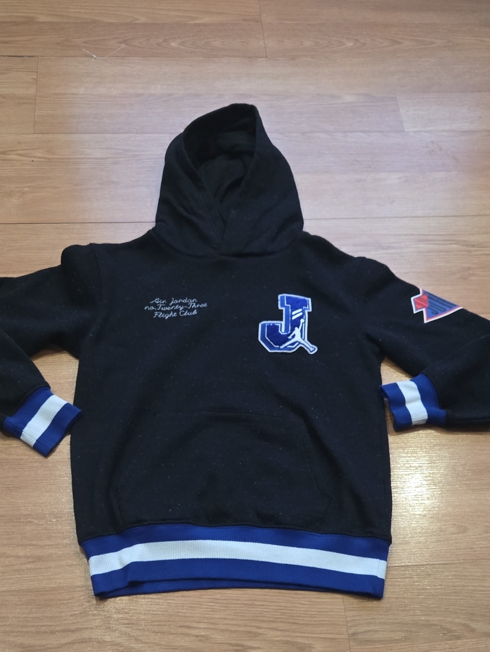 Jordan Black Hoodie with Blue and White Trim - J Patch
